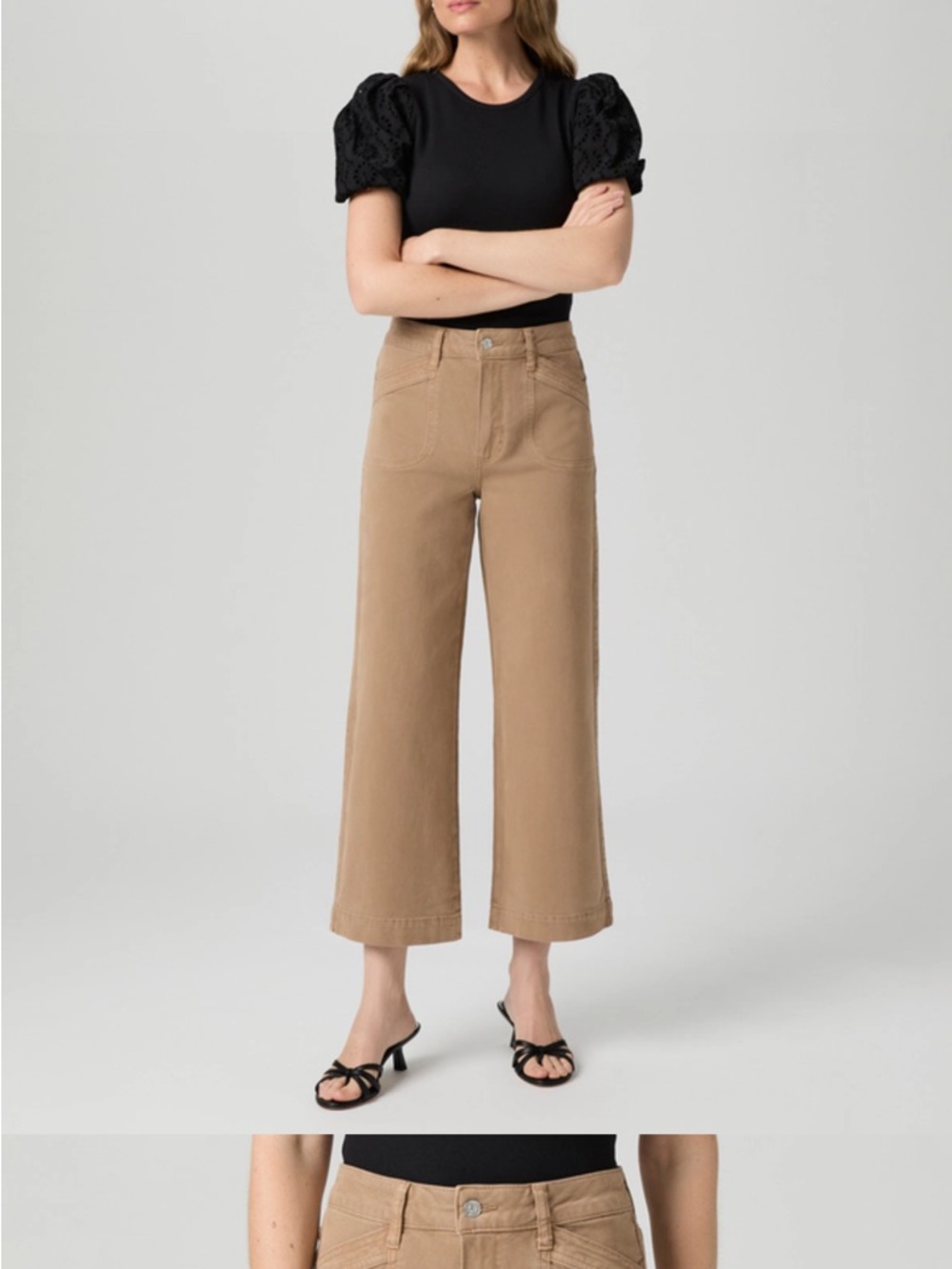 PAIGE Cropped Wide-Leg Jeans in Tan